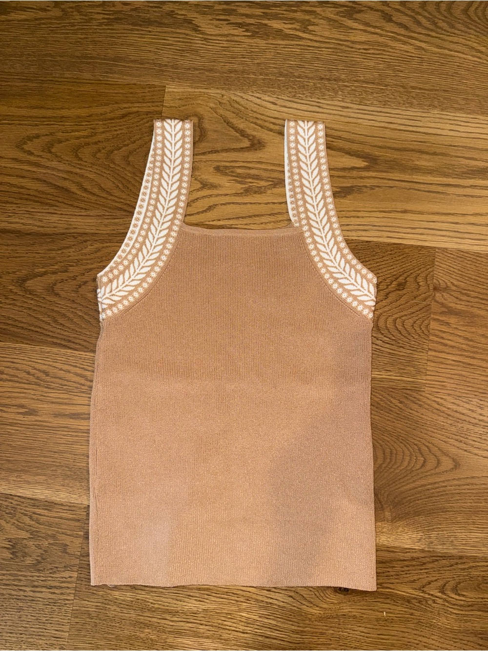 Ann Taylor Camel Knit Tank with White Embroidered Straps